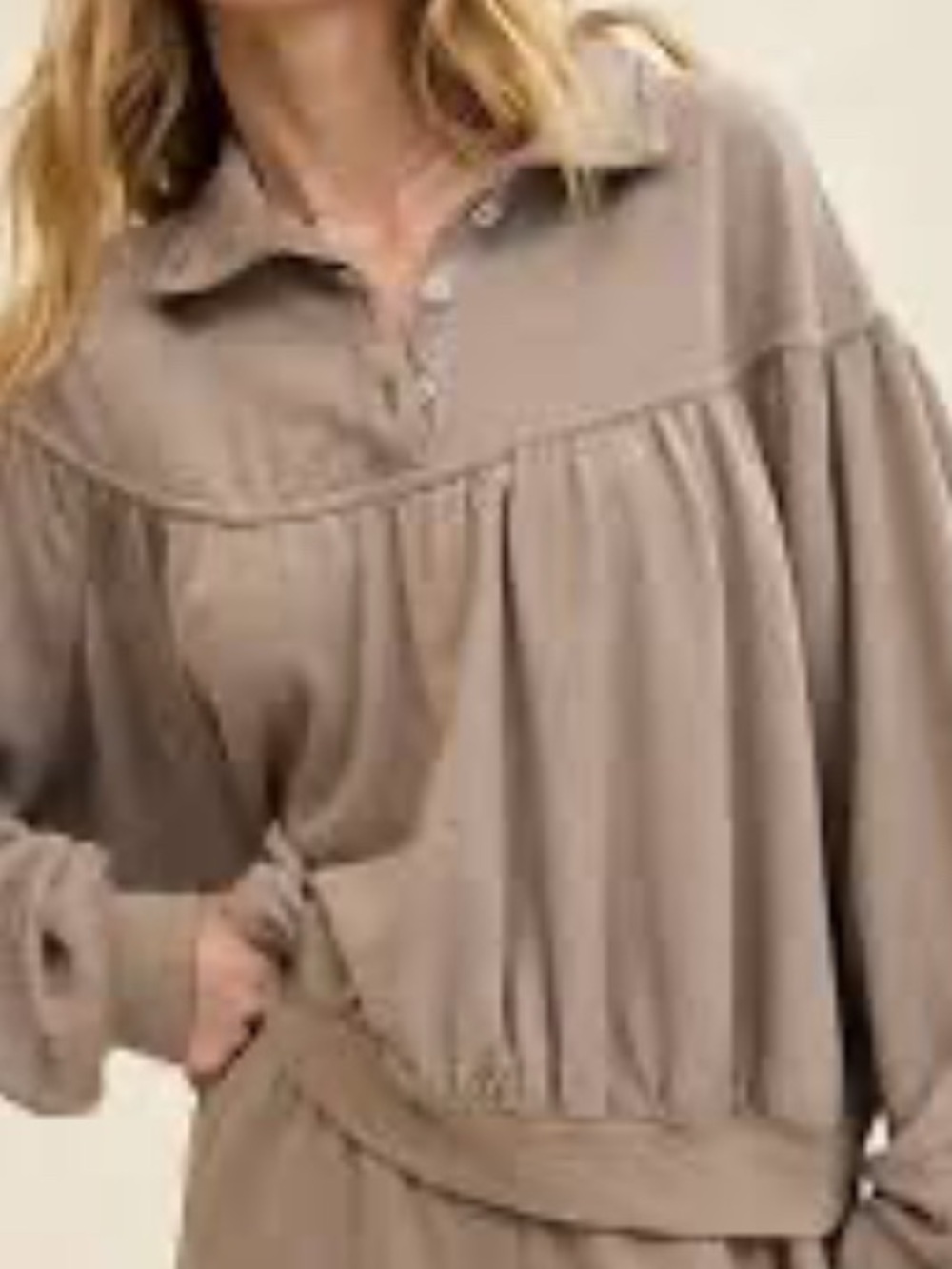 NWT Aerie Soft Life Button Sweatshirt SZ Med Taupe Cute